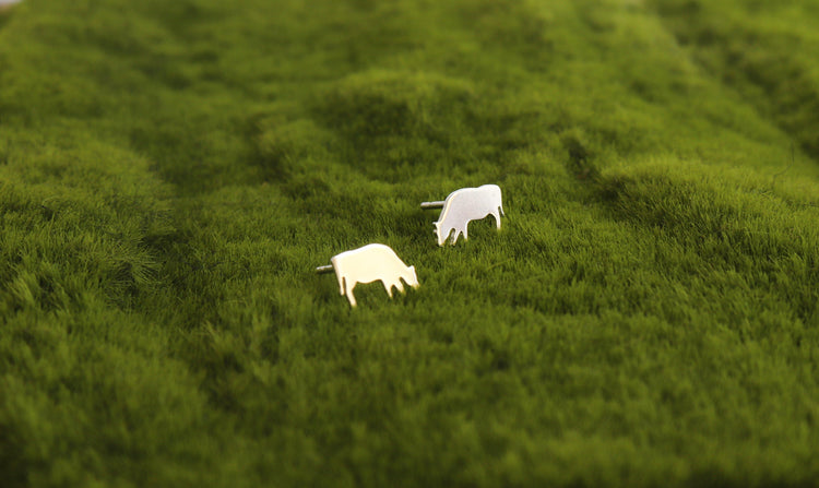Grazing Cow Stud Earrings - Sweet November Jewelry