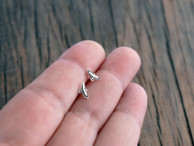 Graphic Tiny Flying Birds Studs - Sweet November Jewelry