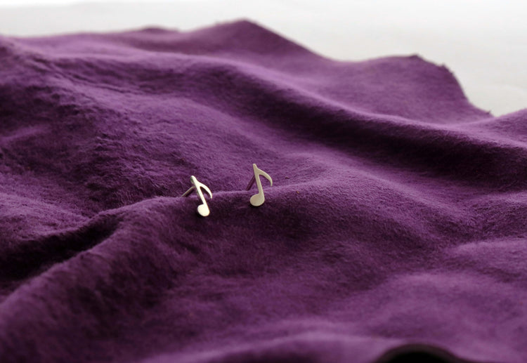 Music Note Studs in Sterling Silver - Sweet November Jewelry