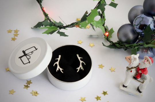 Rustic Sterling Silver Handmade Antler Stud Earrings