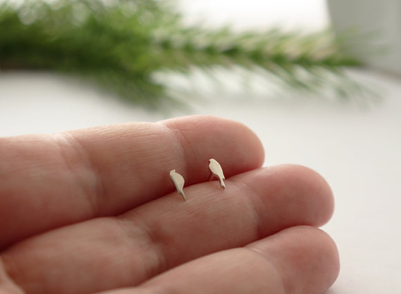Very Teeny Tiny Bird Studs • Pair of Mismatched Bird Earrings • Sterling Silver • Handmade • Silver Bird Post Earrings • Small Bird Studs