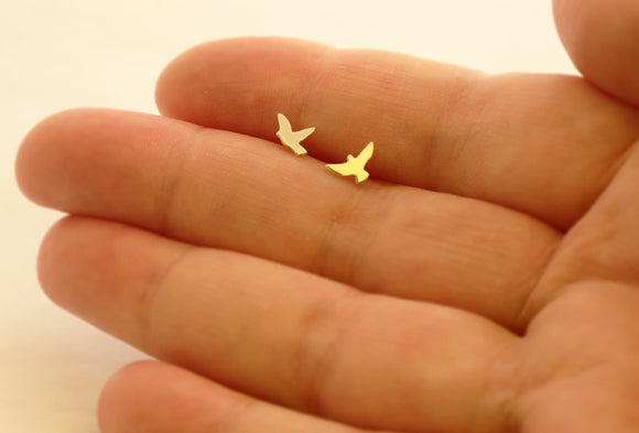 Mismatched Tiny Flying Bird Studs • Sterling Silver • Handcrafted • Flying Bird Post Earrings • Mismatched Pair Studs • Flying Bird Jewelry