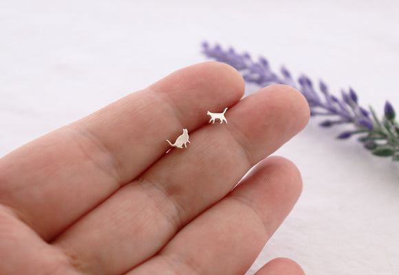 Tiny Mismatch Cat Studs • Handmade • Sterling Silver • Cat Lover Gift • Cat Shaped Earrings • Mismatched Silver Cat Studs • 20g Post Earring
