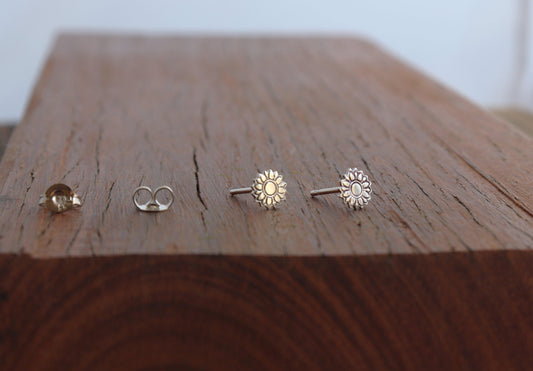 Tiny Graphic Sunflower Studs - Sweet November Jewelry