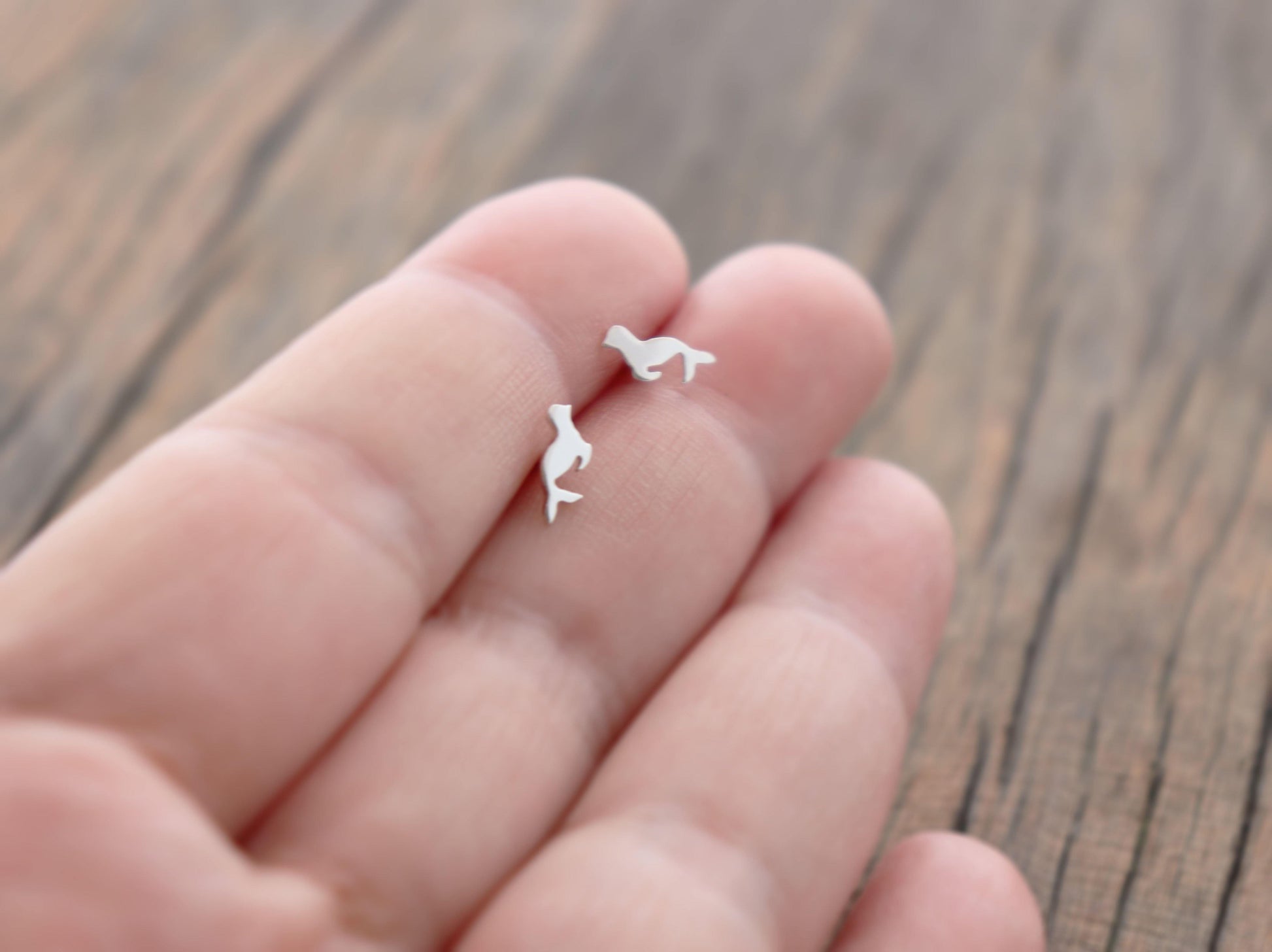 Tiny Silver Seal Stud Earrings - Sweet November Jewelry