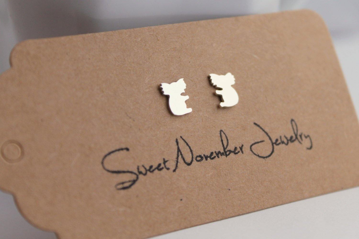 Koala Earrings, Sterling Silver Post Earrings, Australian Native Animal Earrings - Sweet November Jewelry