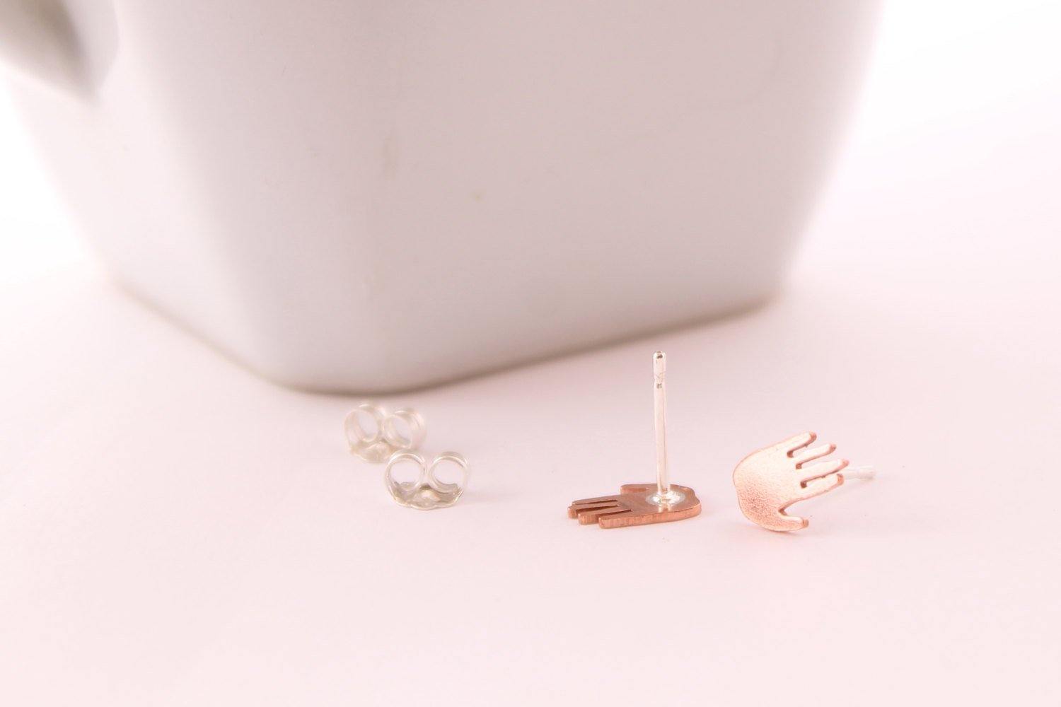 Copper Hand Studs, Quirky Earrings - Sweet November Jewelry
