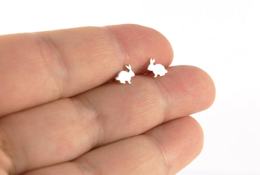 Rabbit Stud Earrings in Sterling Silver