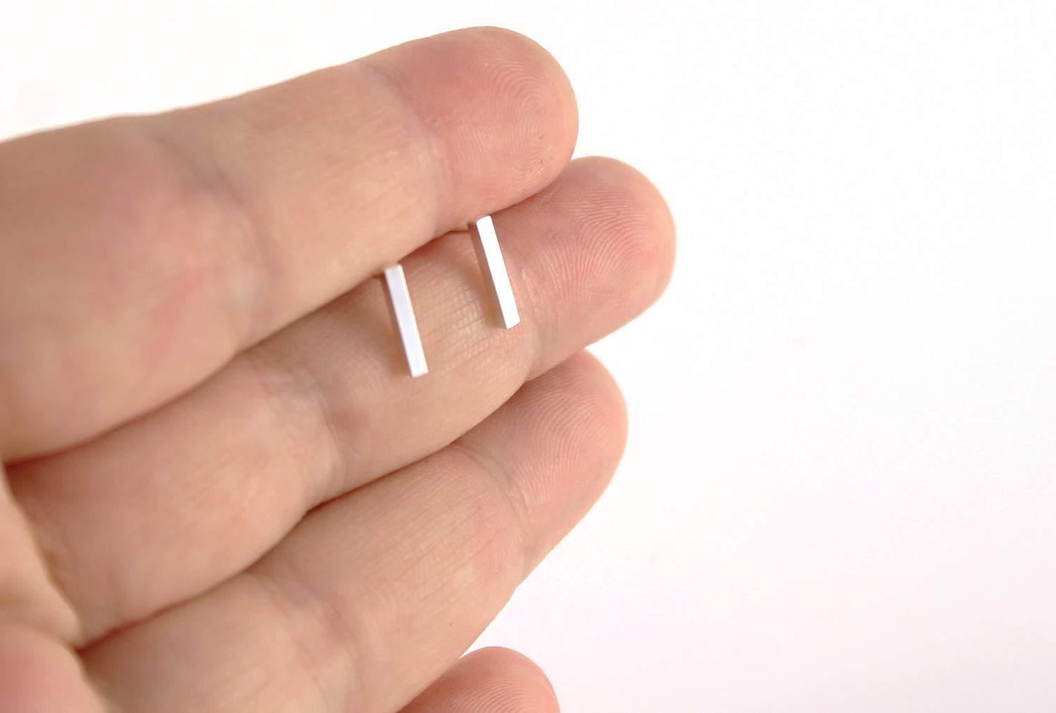 Long Bar Studs, Sterling Silver Square Bar Studs, Hand Crafted Silver, Simple Stylish Modern Earrings, Everyday Earrings, Geometric Studs - Sweet November Jewelry