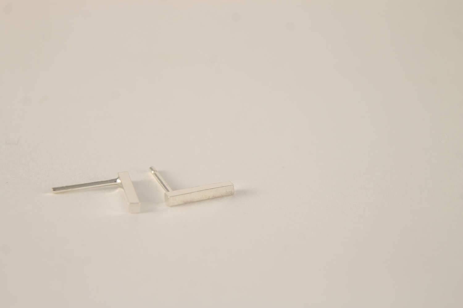 Long Bar Studs, Sterling Silver Square Bar Studs, Hand Crafted Silver, Simple Stylish Modern Earrings, Everyday Earrings, Geometric Studs - Sweet November Jewelry