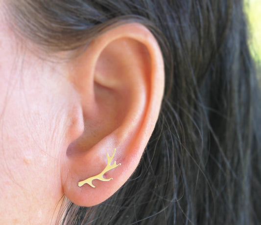 Rustic Sterling Silver Handmade Antler Stud Earrings