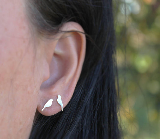 Flock of Birds Stud Earrings Handmade from Sterling Silver - Sweet November Jewelry