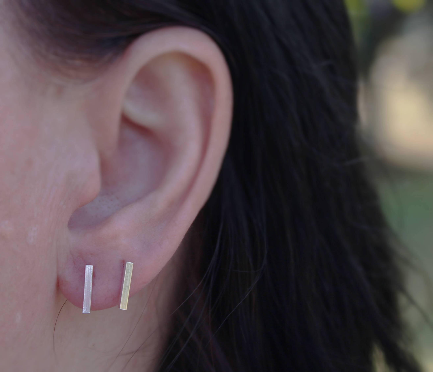 Long Bar Studs, Sterling Silver Square Bar Studs, Hand Crafted Silver, Simple Stylish Modern Earrings, Everyday Earrings, Geometric Studs - Sweet November Jewelry