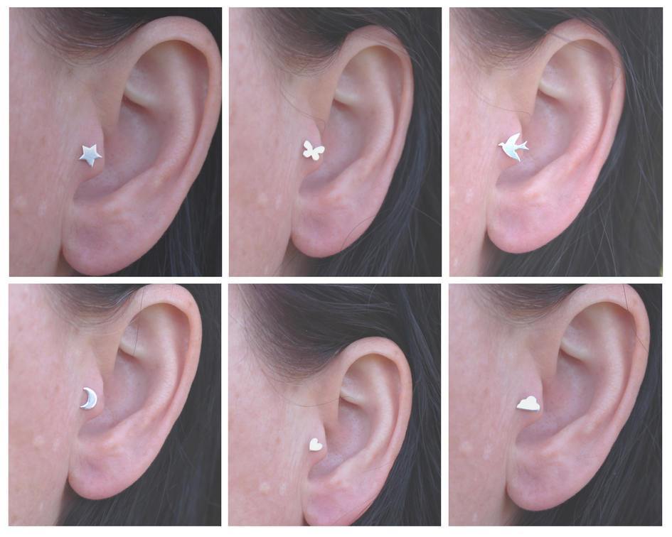 Boho Crescent Moon Tragus Stud, Sterling Silver Labret Earring - Sweet November Jewelry