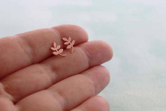 Copper Leaf Studs, Floral Feminine Earrings - Sweet November Jewelry