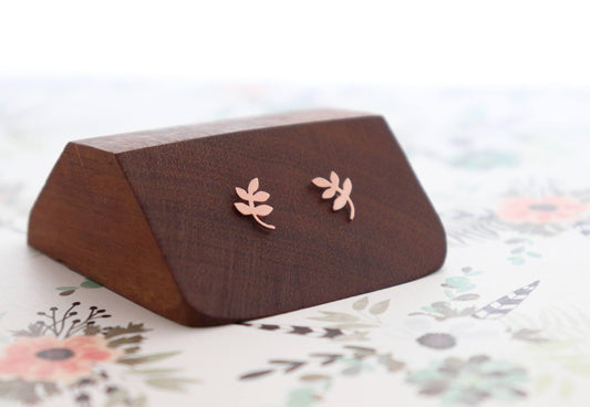 Copper Leaf Studs, Floral Feminine Earrings - Sweet November Jewelry