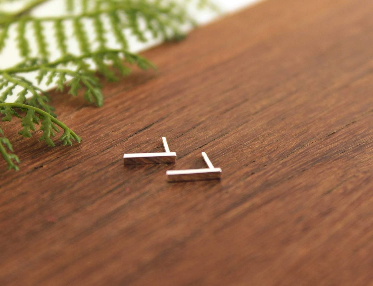 Long Bar Studs, Sterling Silver Square Bar Studs, Hand Crafted Silver, Simple Stylish Modern Earrings, Everyday Earrings, Geometric Studs - Sweet November Jewelry