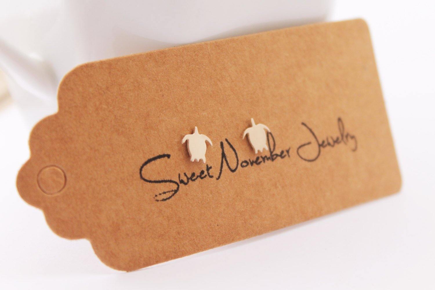 Sea Turtle Stud Earrings, Handmade from Sterling Silver - Sweet November Jewelry