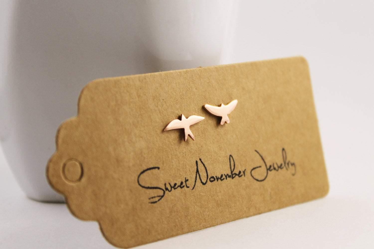 Mismatched Copper Bird Studs - Sweet November Jewelry