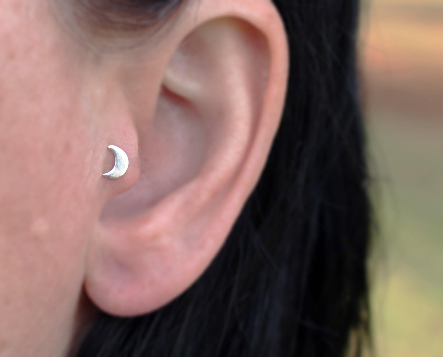 Boho Crescent Moon Tragus Stud, Sterling Silver Labret Earring - Sweet November Jewelry