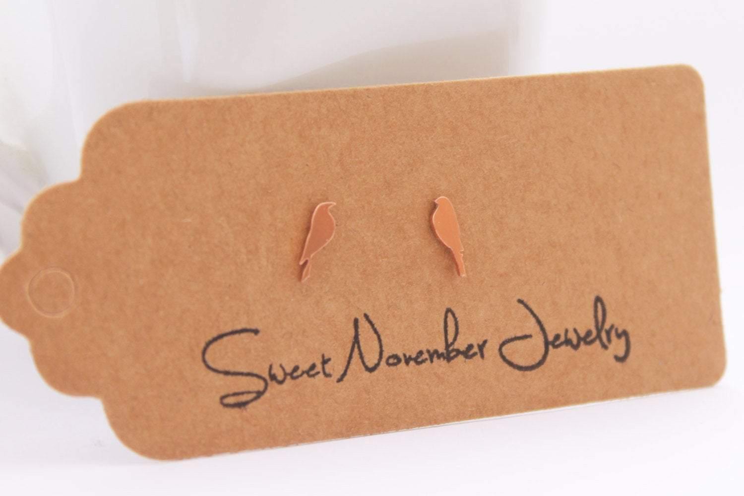 Little Copper Birdie Studs, Hand Crafted From Rich Copper, Sweet Bird Earrings - Sweet November Jewelry