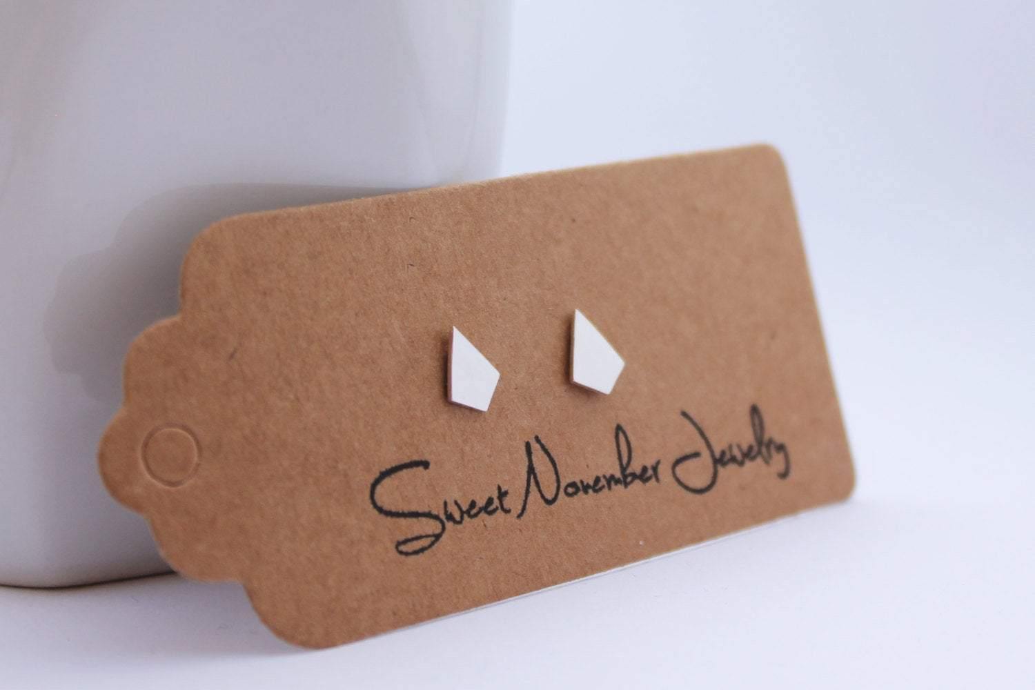 Long Diamond Silver studs - Sweet November Jewelry
