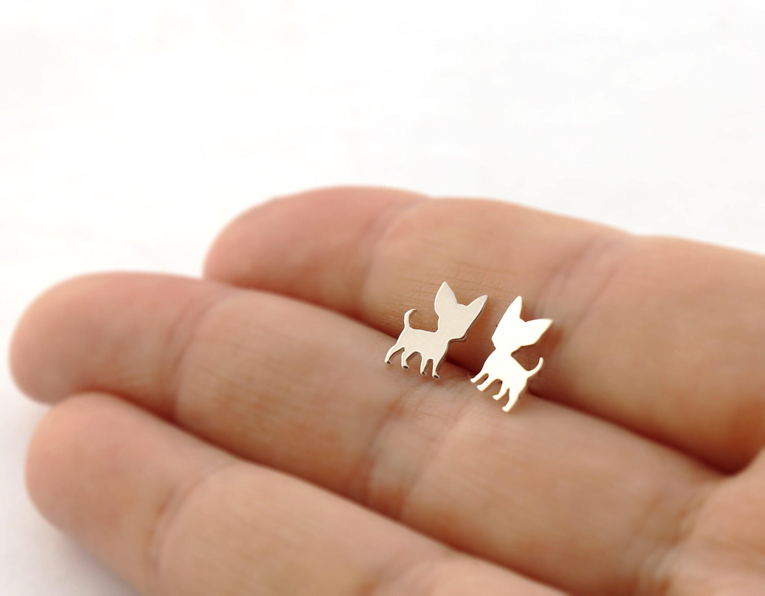 Chihuahua Stud Earrings in Sterling Silver - Sweet November Jewelry