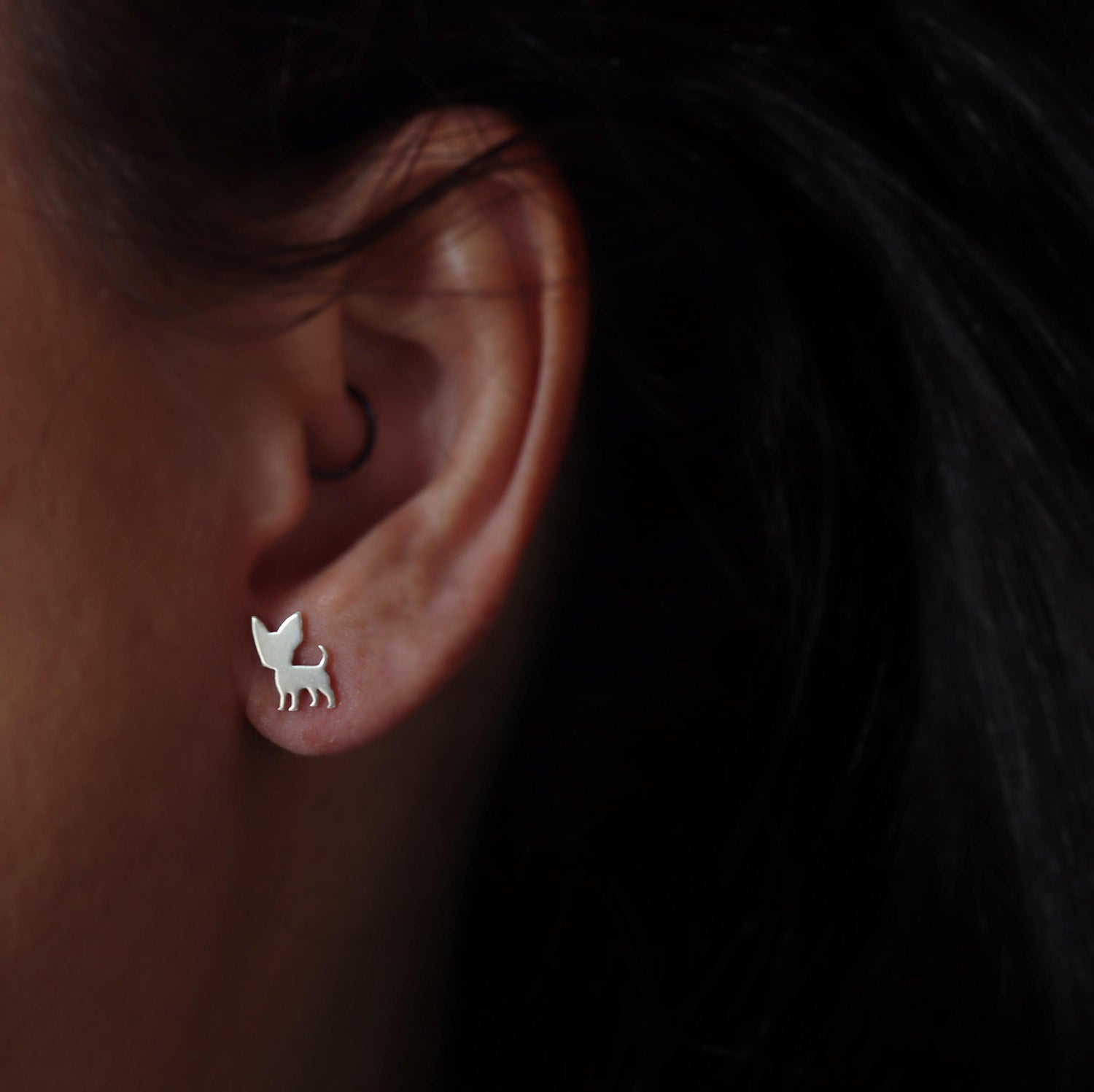 Chihuahua Stud Earrings in Sterling Silver - Sweet November Jewelry