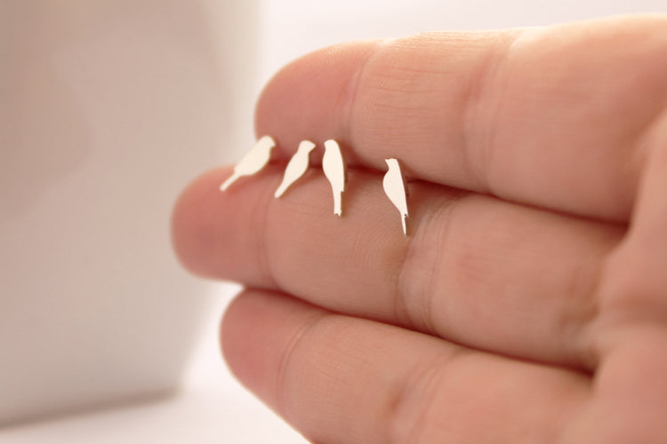 Tiny Bird Studs Set of Four 4 Sterling Silver Bird Earrings, Mismatched Studs, Bird Earrings,Bird Jewelry, Gift for Women, Small Earrings