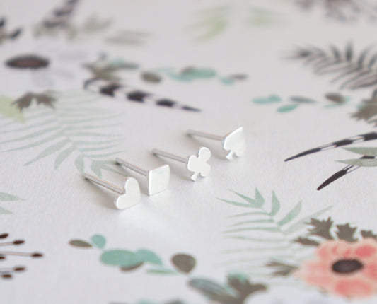 Silver Poker Set Stud Earrings, Set of 4 Studs, Handmade from Sterling Silver