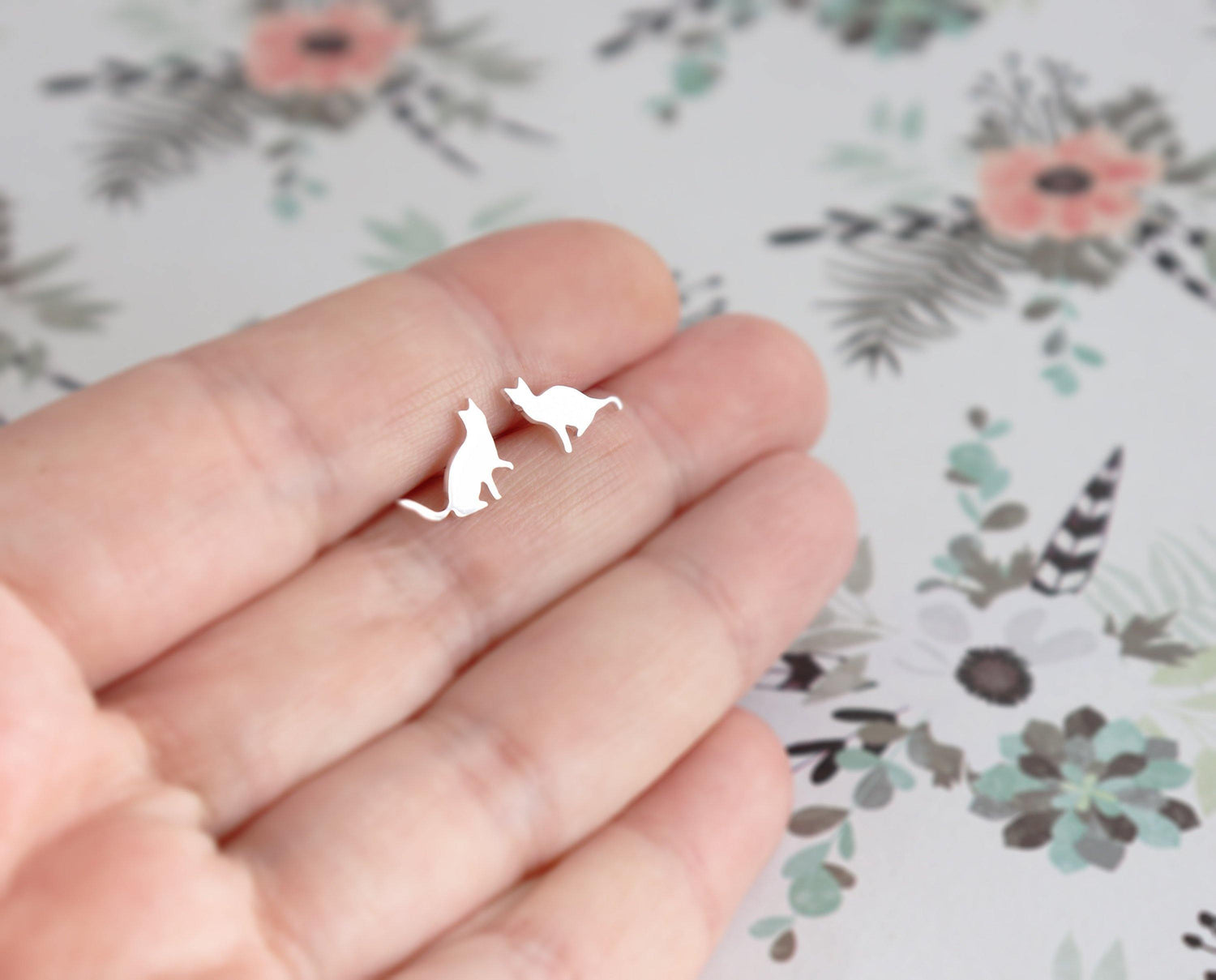 Mismatch Silver Cat Studs - Sweet November Jewelry