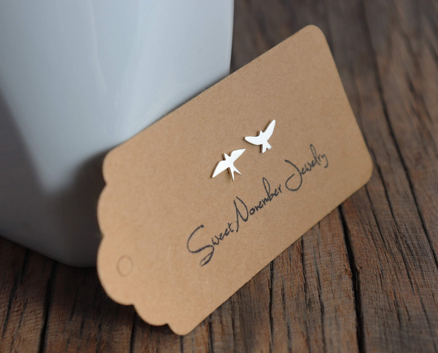 Mismatch Silver Bird Post Earrings - Sweet November Jewelry