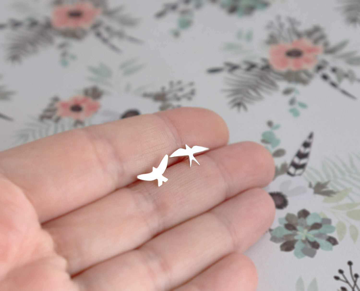 Mismatch Silver Bird Post Earrings - Sweet November Jewelry