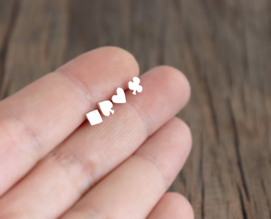 Silver Poker Set Stud Earrings, Set of 4 Studs, Handmade from Sterling Silver