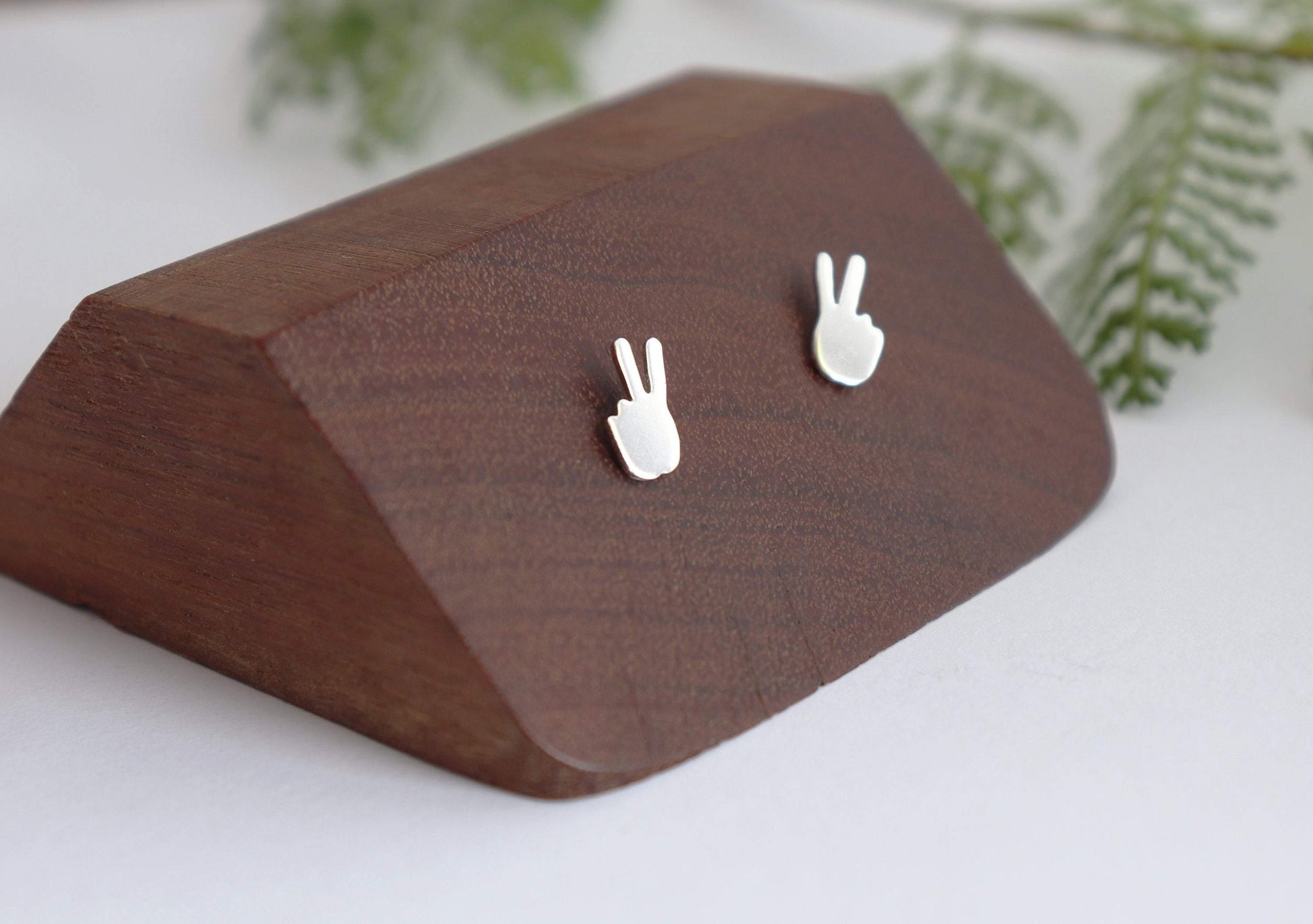 Sterling Silver Peace Sign Hand Studs - Sweet November Jewelry