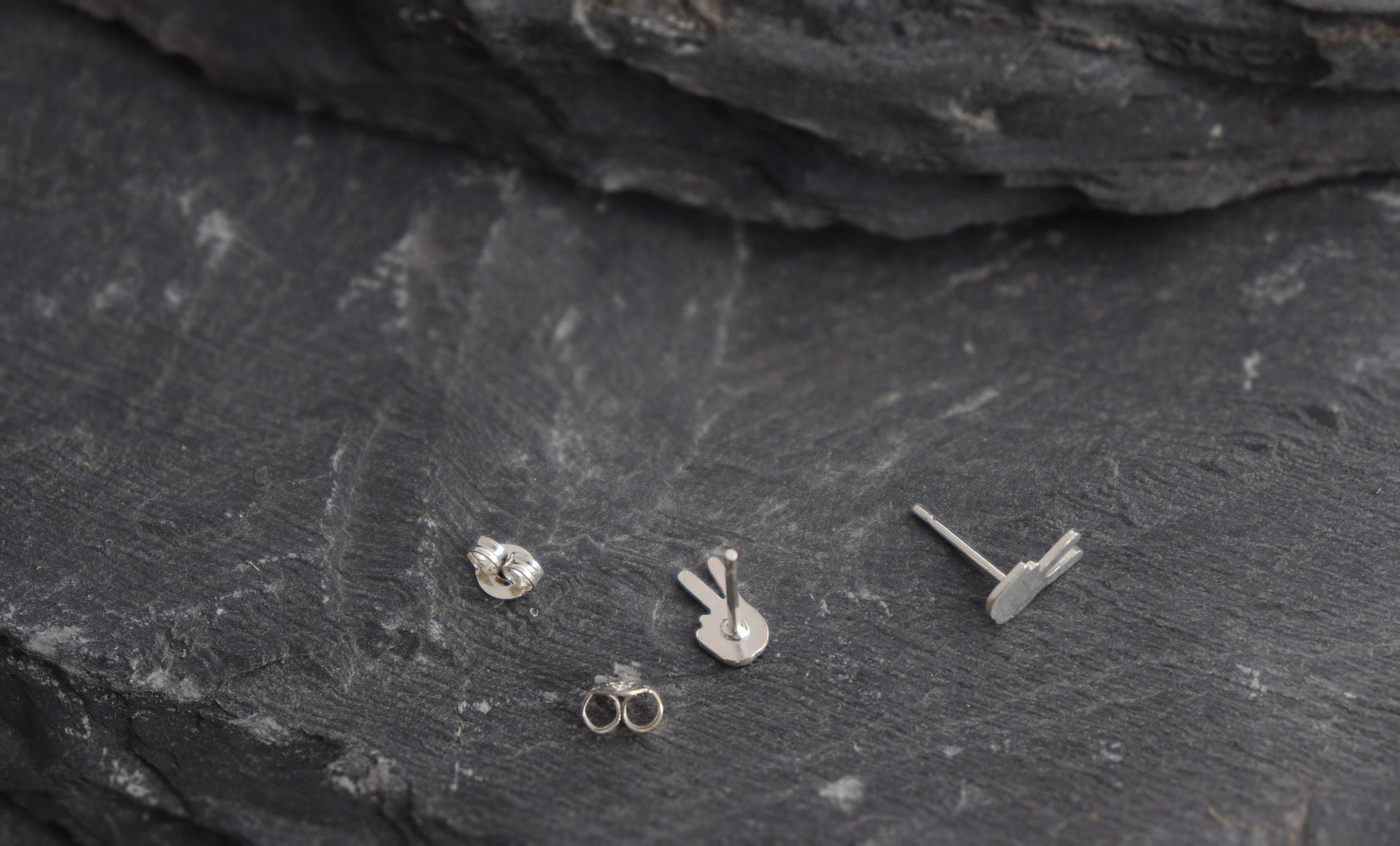 Sterling Silver Peace Sign Hand Studs - Sweet November Jewelry