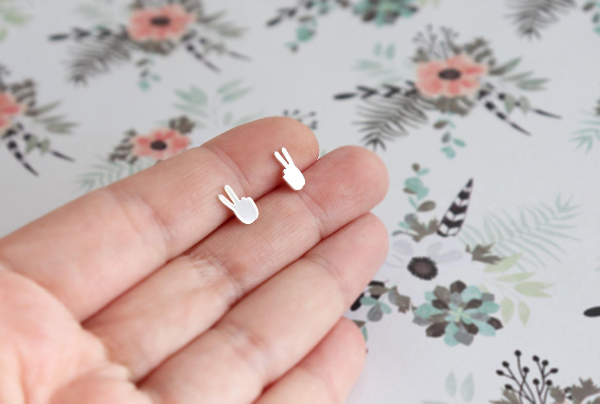 Sterling Silver Peace Sign Hand Studs - Sweet November Jewelry