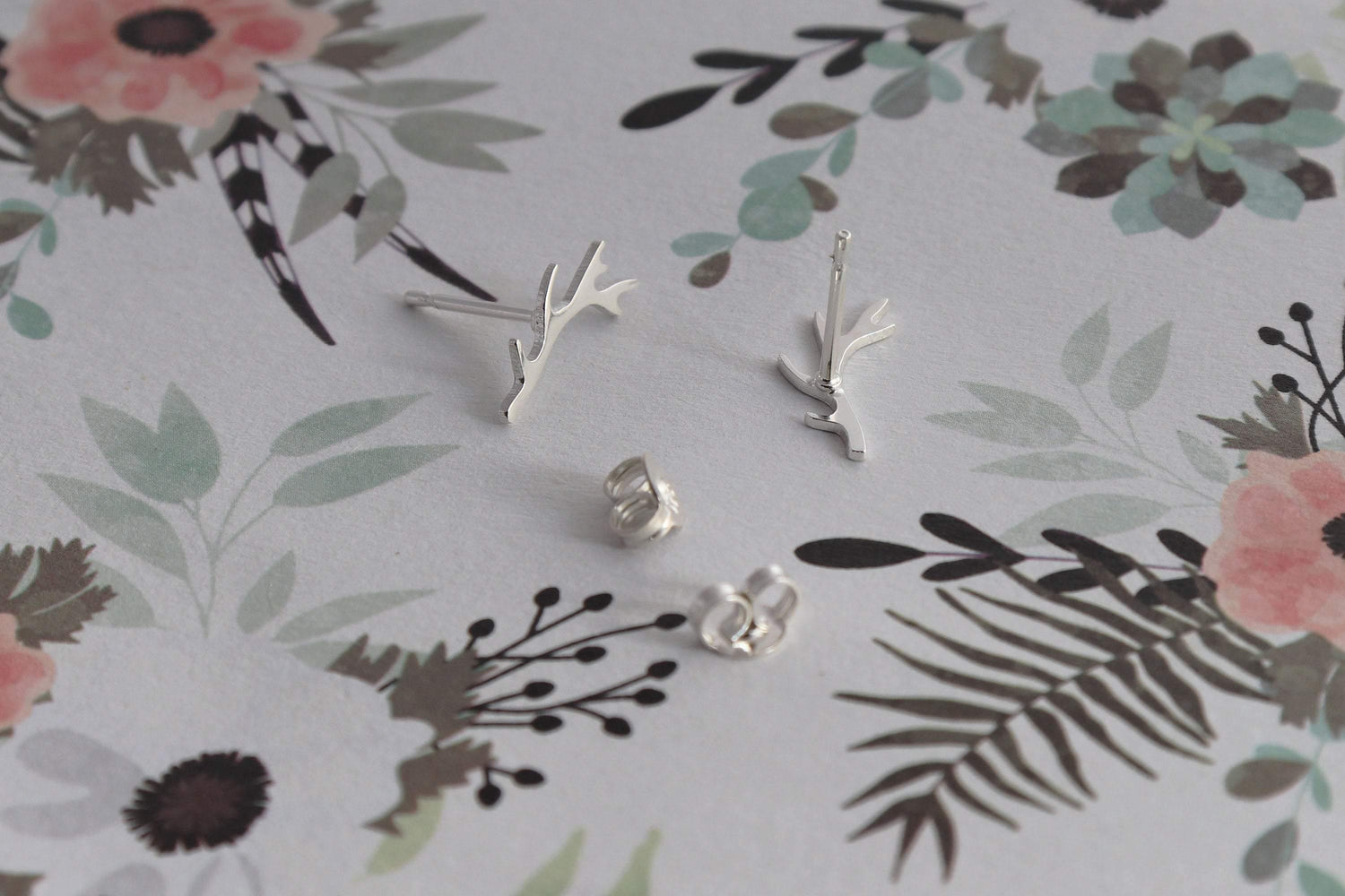 Little Silver Antler Studs - Sweet November Jewelry