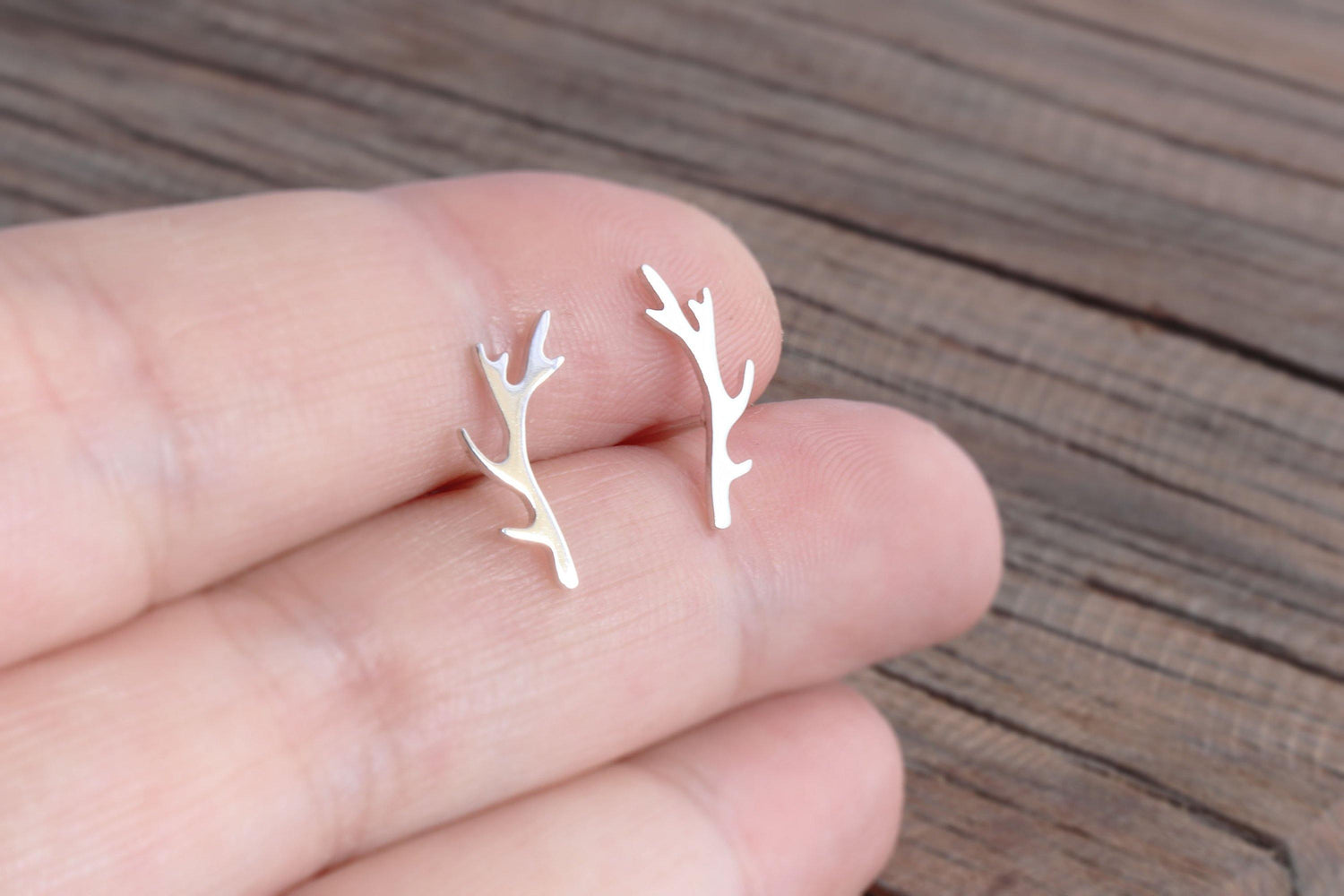 Little Silver Antler Studs - Sweet November Jewelry