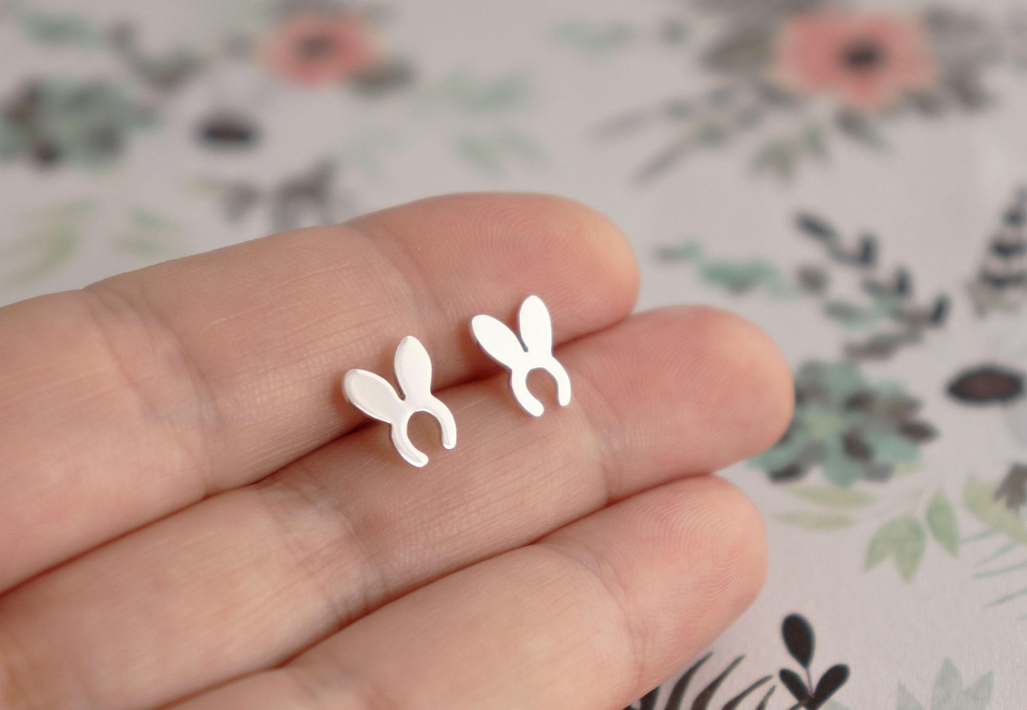 Mini Bunny Ear Shaped Studs in Sterling Silver - Sweet November Jewelry