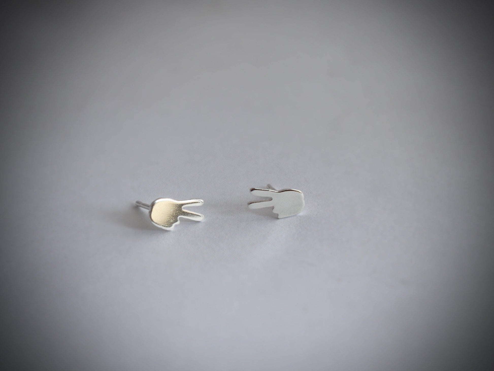 Sterling Silver Peace Sign Hand Studs - Sweet November Jewelry