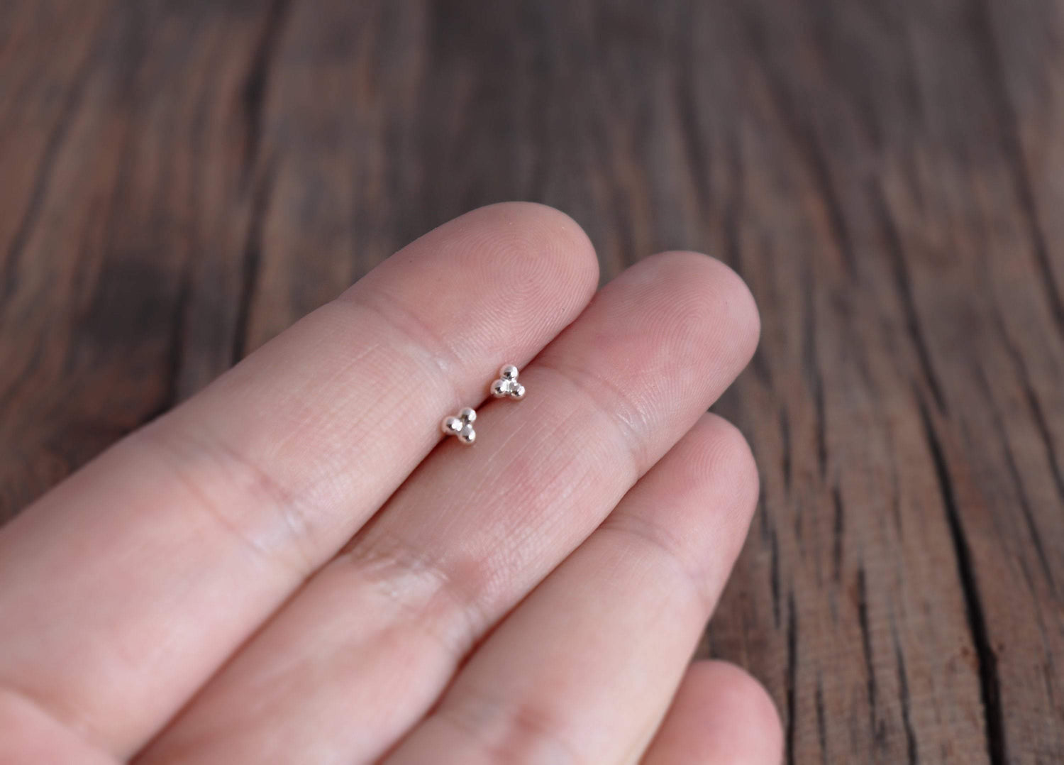 Tiny 3 Ball Studs in Sterling Silver - Sweet November Jewelry