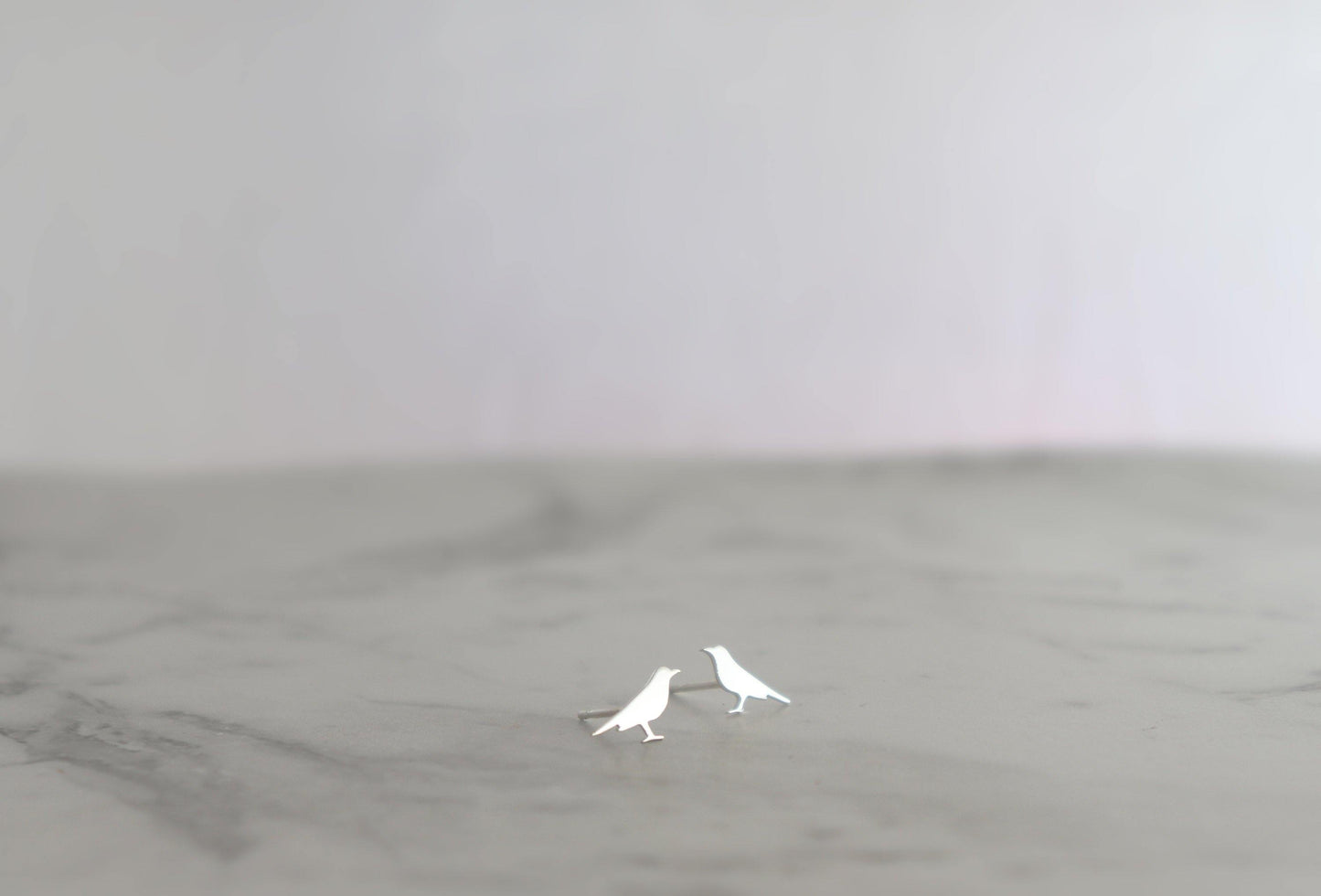 Crow Silhouette Stud Earrings in Sterling Silver - Sweet November Jewelry