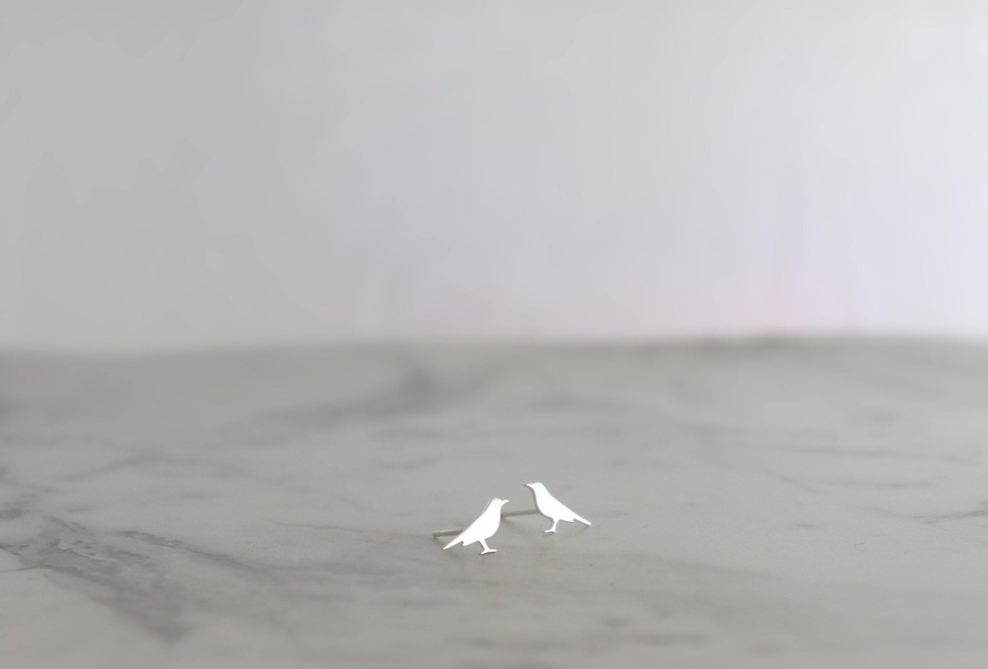 Crow Silhouette Stud Earrings in Sterling Silver - Sweet November Jewelry