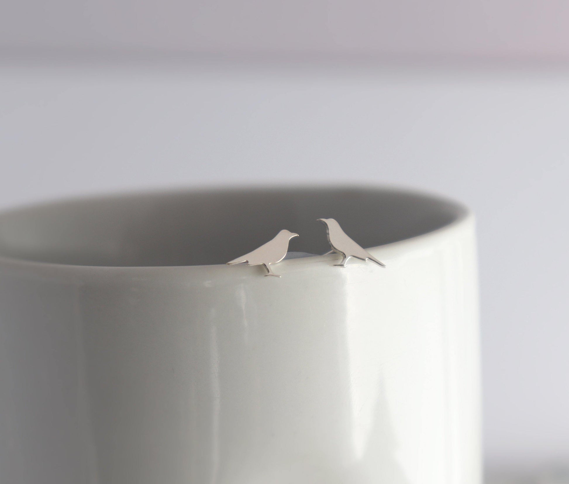 Crow Silhouette Stud Earrings in Sterling Silver - Sweet November Jewelry