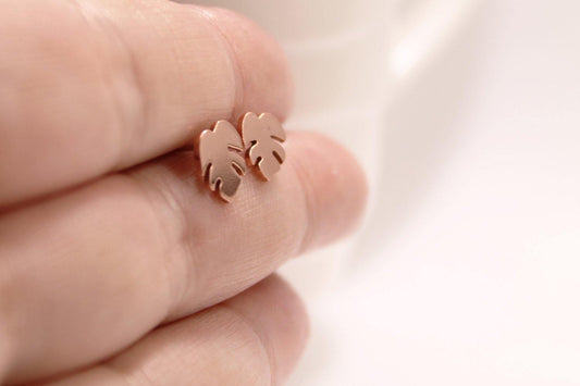 Copper Tropical Leaf Studs - Sweet November Jewelry