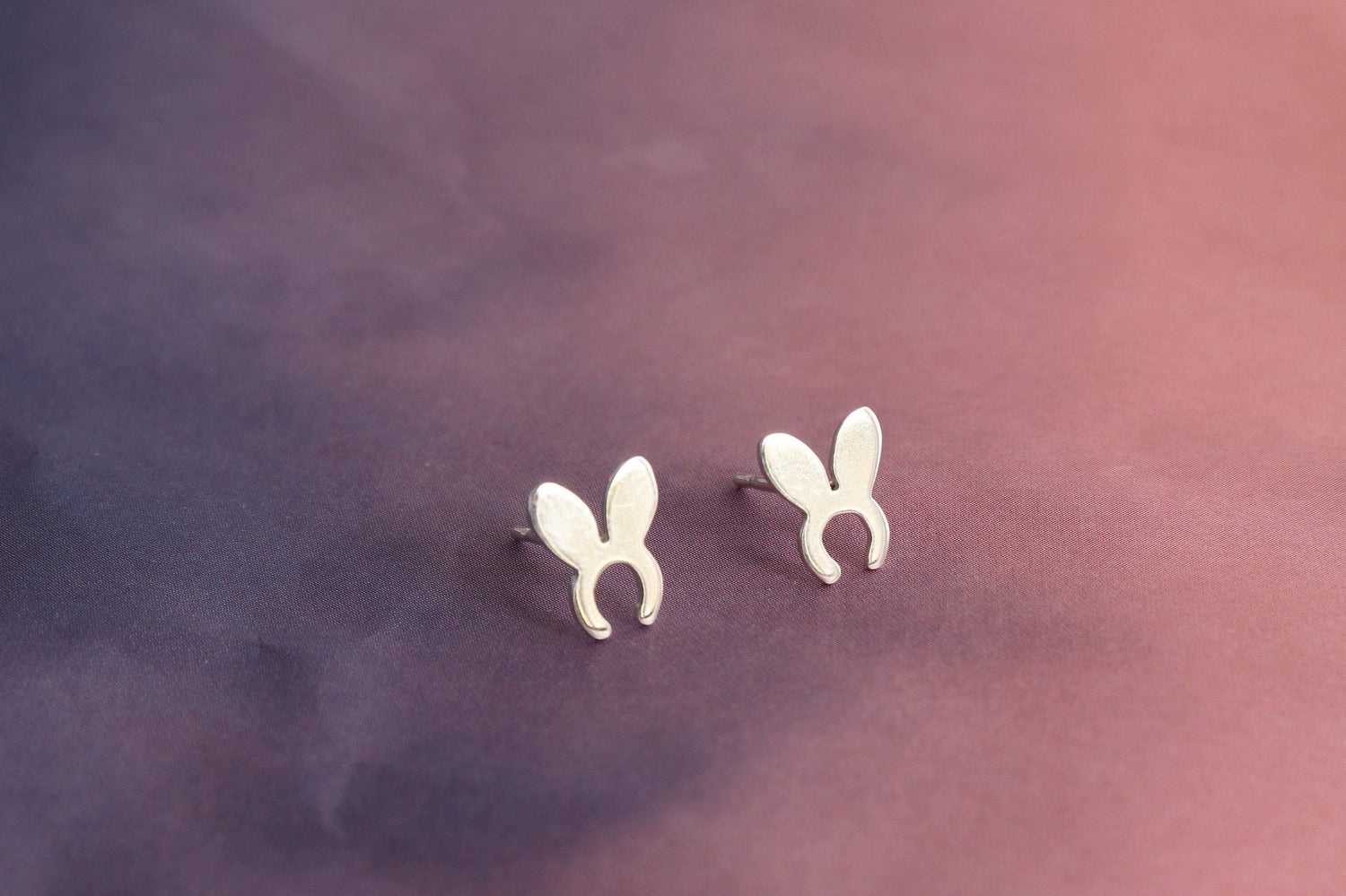 Mini Bunny Ear Shaped Studs in Sterling Silver - Sweet November Jewelry
