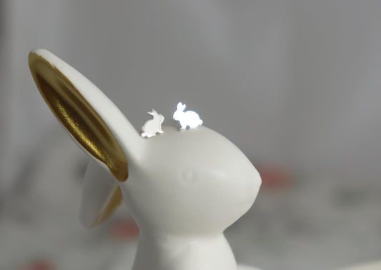 Rabbit Stud Earrings in Sterling Silver
