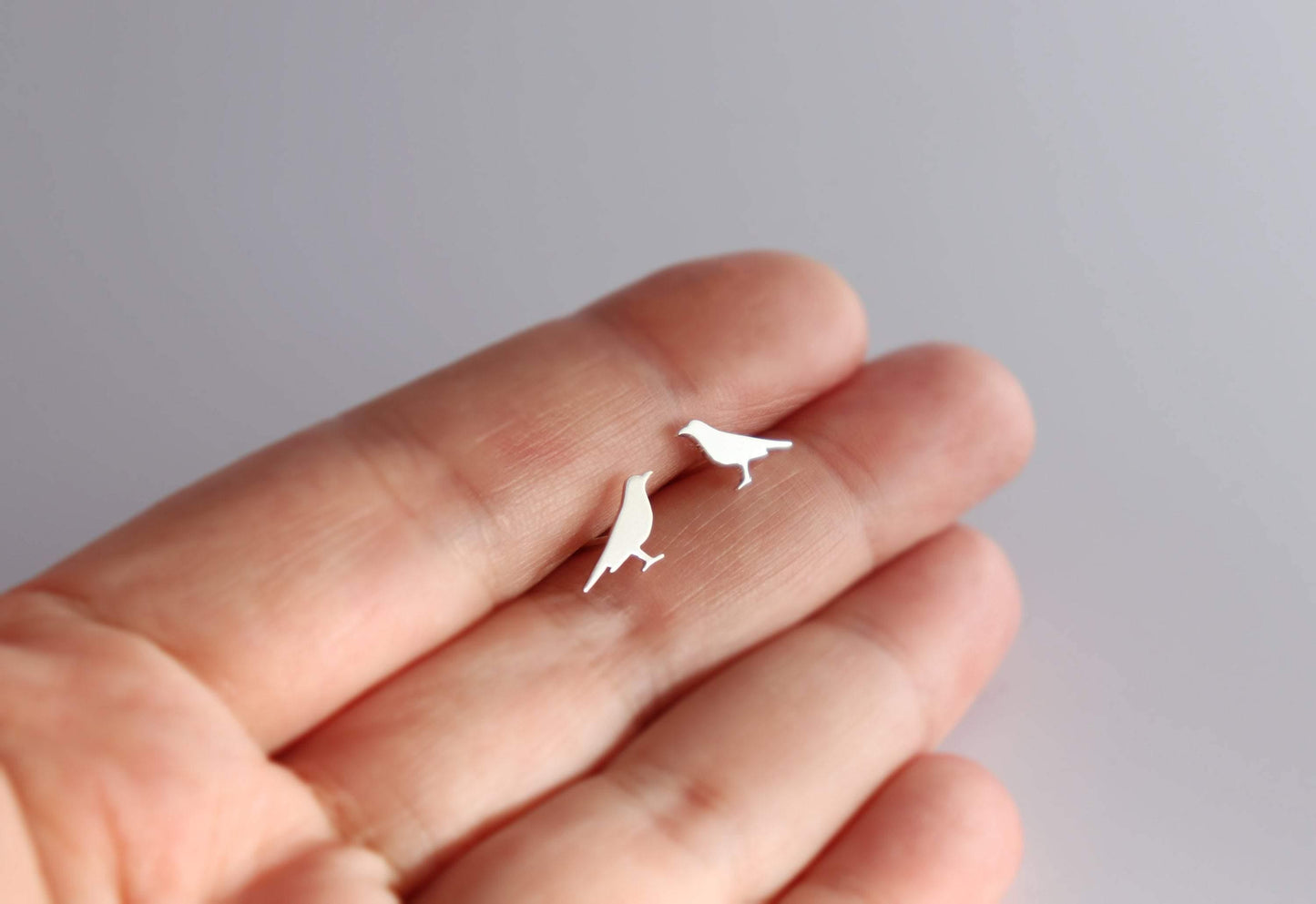 Crow Silhouette Stud Earrings in Sterling Silver - Sweet November Jewelry