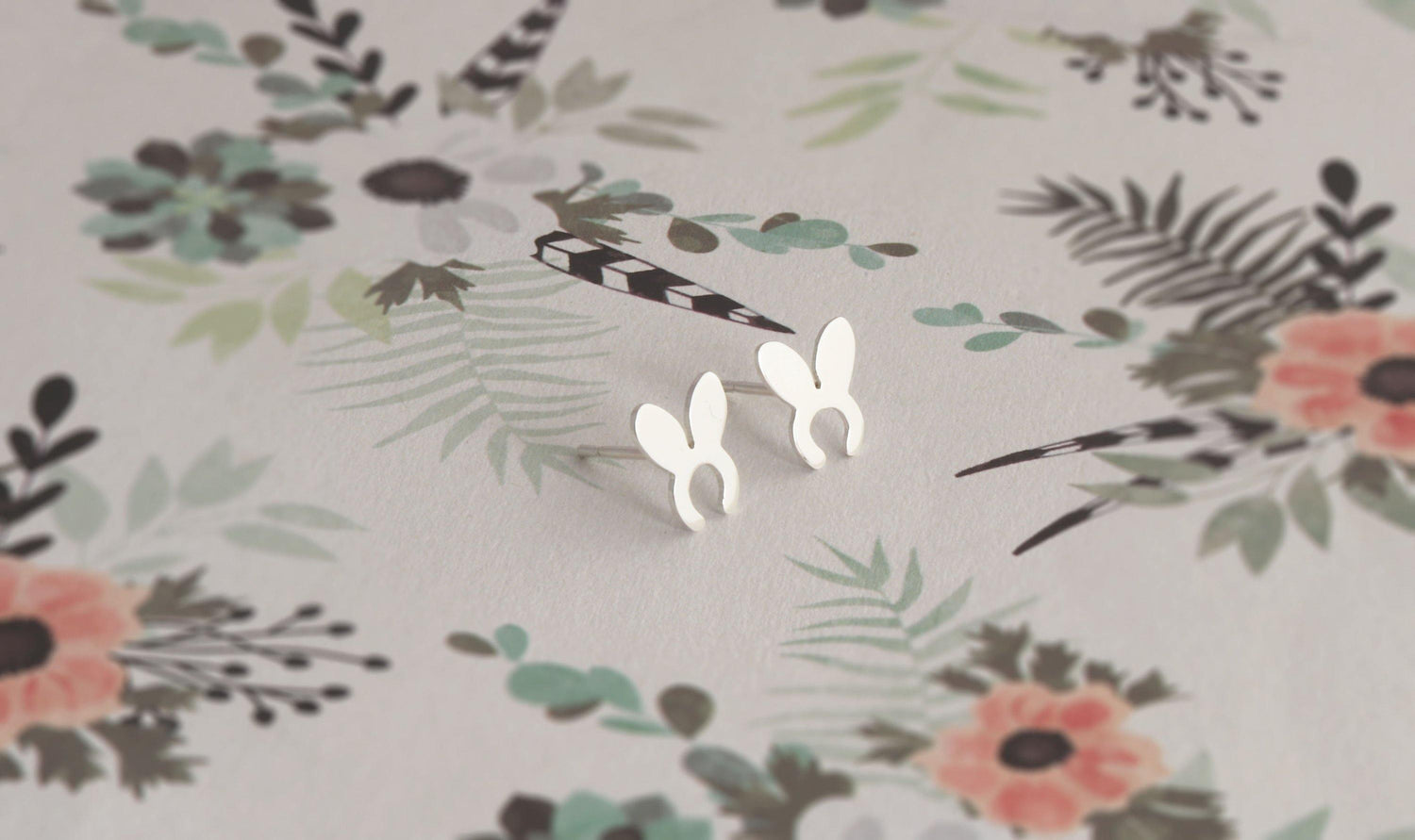 Mini Bunny Ear Shaped Studs in Sterling Silver - Sweet November Jewelry